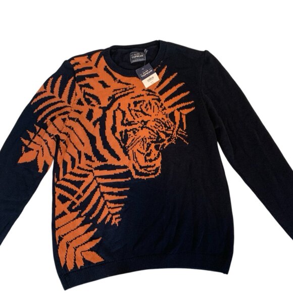 Topman Sweater Navy Orange Tiger Mens Size XL NWT - Picture 1 of 6